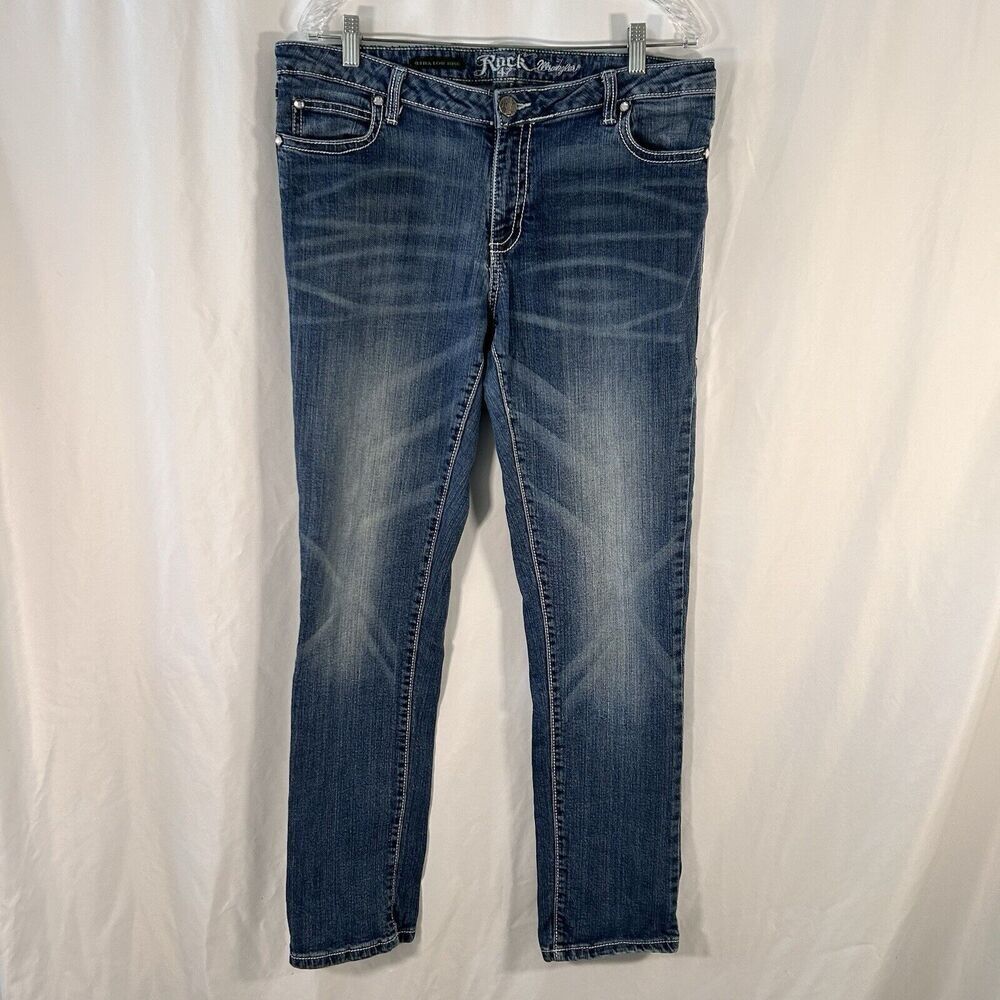Rock 47 Wrangler Jeans Women's 36 Medium Wash Blue Denim Ultra Low Rise Cotton
